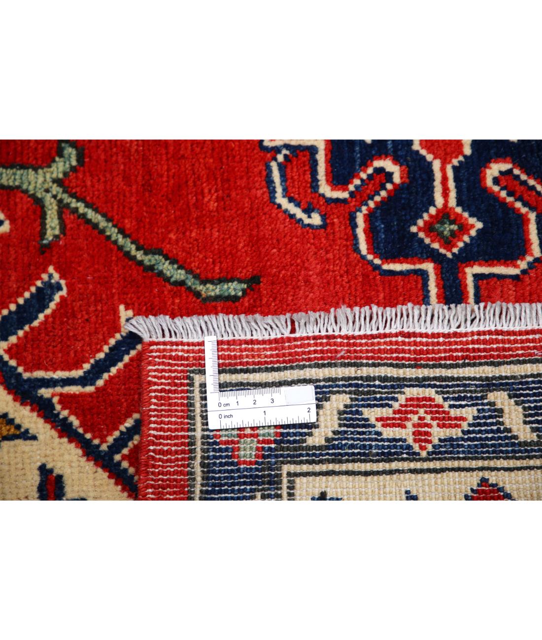 Hand Knotted Tribal Kazak Wool Rug - 6'10'' x 9'2'' 6' 10" X 9' 2" (208 X 279) / Red / Ivory