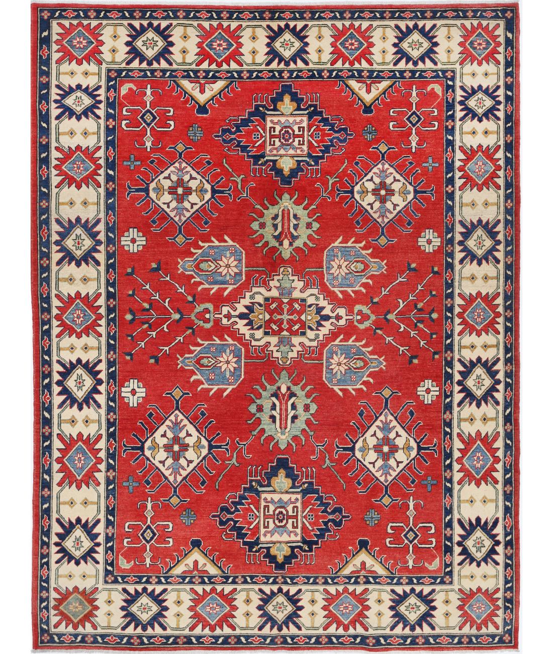 Hand Knotted Tribal Kazak Wool Rug - 6&#39;10&#39;&#39; x 9&#39;2&#39;&#39; 6&#39; 10&quot; X 9&#39; 2&quot; (208 X 279) / Red / Ivory