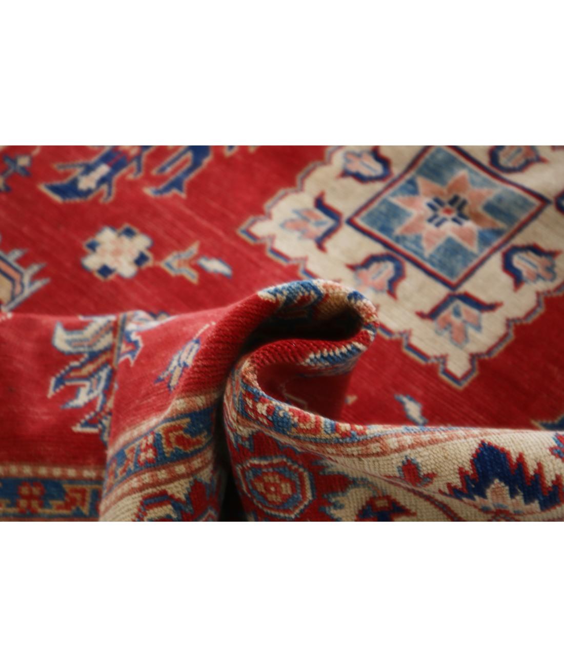 Hand Knotted Tribal Kazak Wool Rug - 5'0'' x 7'9'' 5' 0" X 7' 9" (152 X 236) / Red / Ivory
