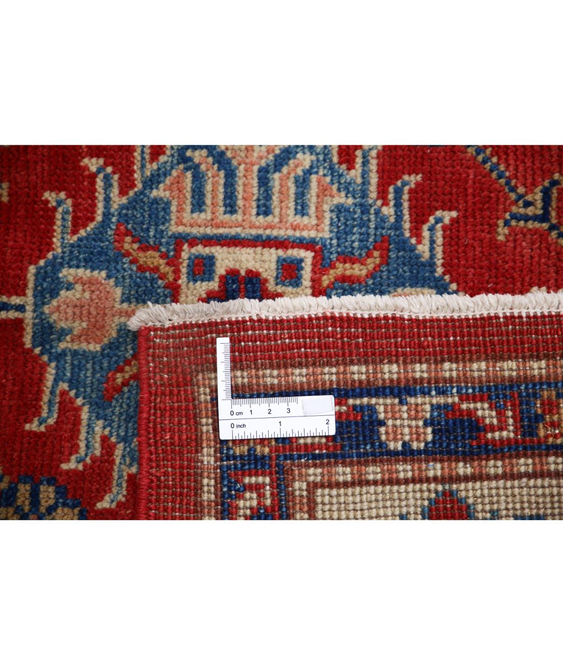 Hand Knotted Tribal Kazak Wool Rug - 5'0'' x 7'9'' 5' 0" X 7' 9" (152 X 236) / Red / Ivory