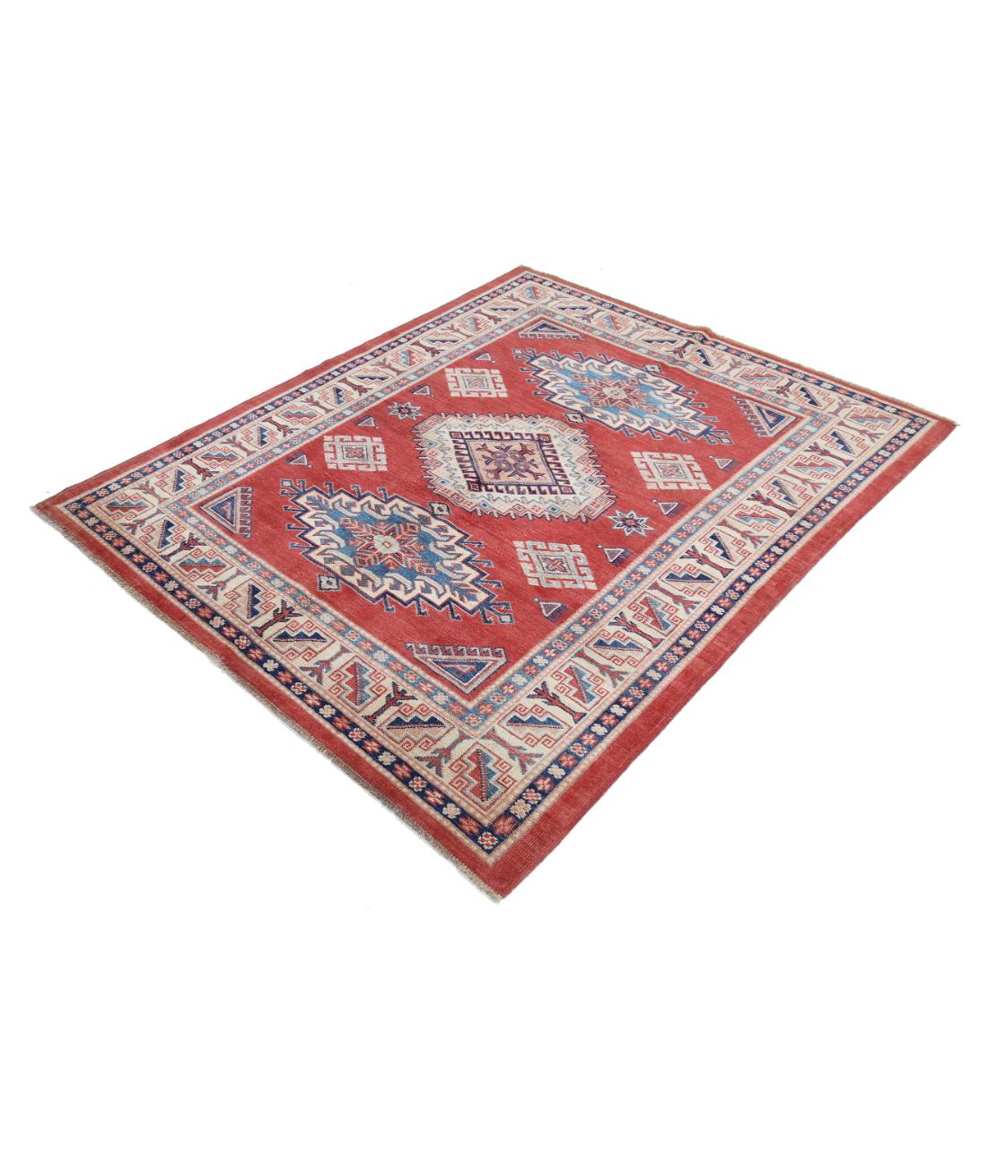 Hand Knotted Tribal Kazak Wool Rug - 4'11'' x 6'0'' 4' 11" X 6' 0" (150 X 183) / Red / Ivory