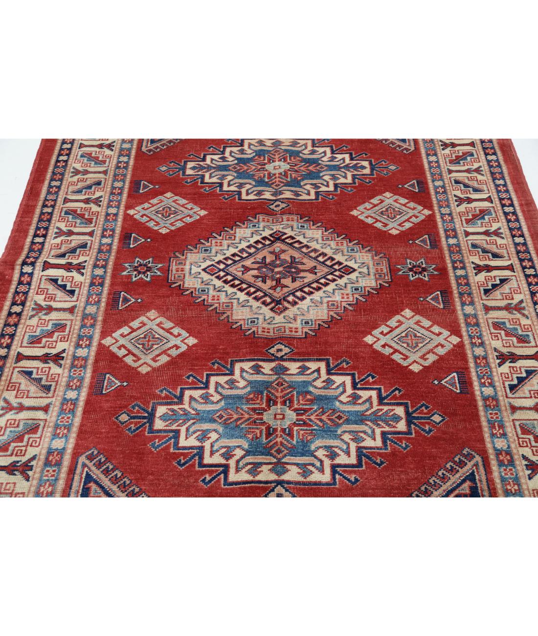 Hand Knotted Tribal Kazak Wool Rug - 4'11'' x 6'0'' 4' 11" X 6' 0" (150 X 183) / Red / Ivory