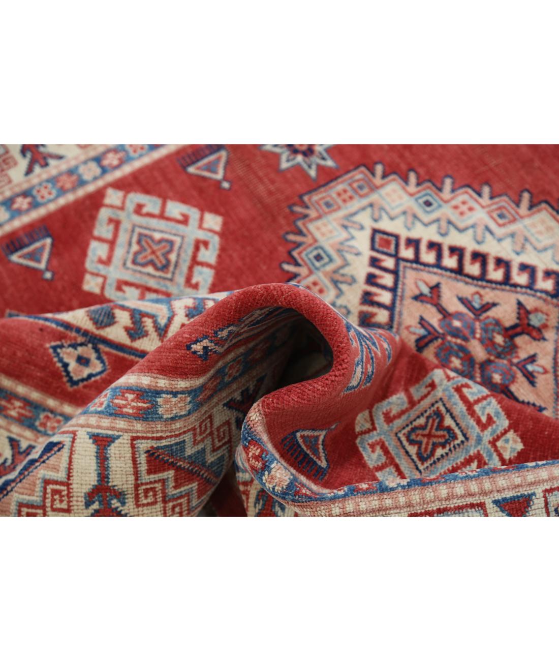 Hand Knotted Tribal Kazak Wool Rug - 4'11'' x 6'0'' 4' 11" X 6' 0" (150 X 183) / Red / Ivory