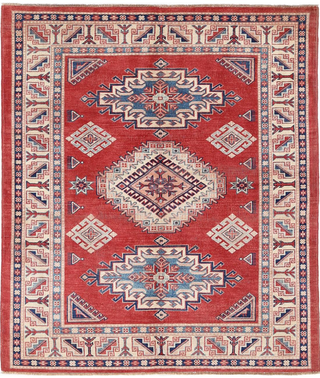Hand Knotted Tribal Kazak Wool Rug - 4'11'' x 6'0''