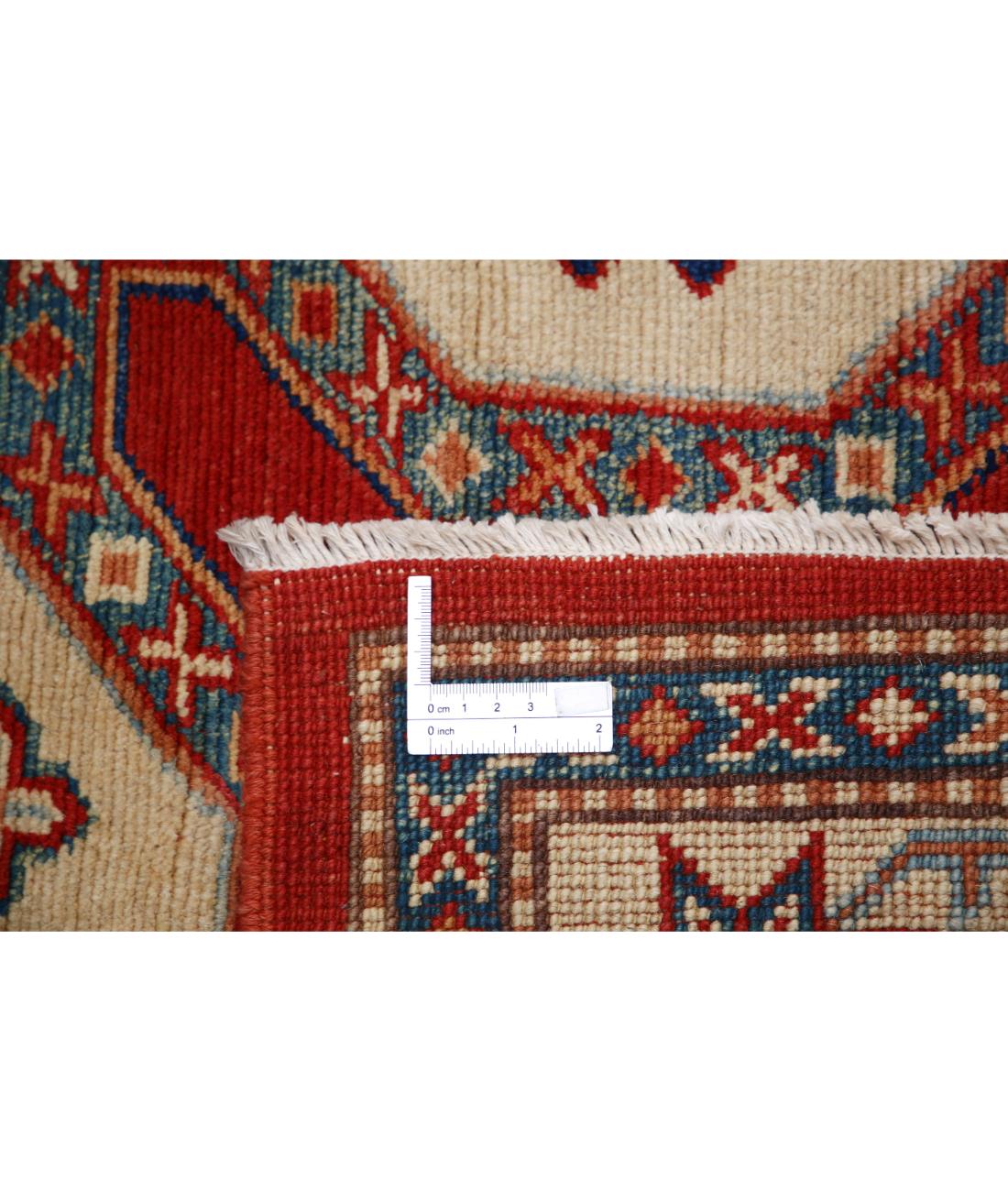 Hand Knotted Tribal Kazak Wool Rug - 4'11'' x 6'5'' 4' 11" X 6' 5" (150 X 196) / Red / Ivory