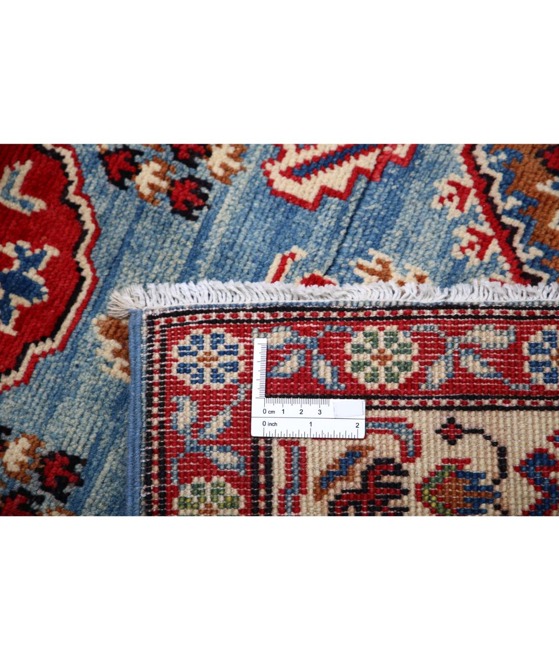 Hand Knotted Tribal Kazak Wool Rug - 4'0'' x 14'5'' 4' 0" X 14' 5" (122 X 439) / Blue / Ivory
