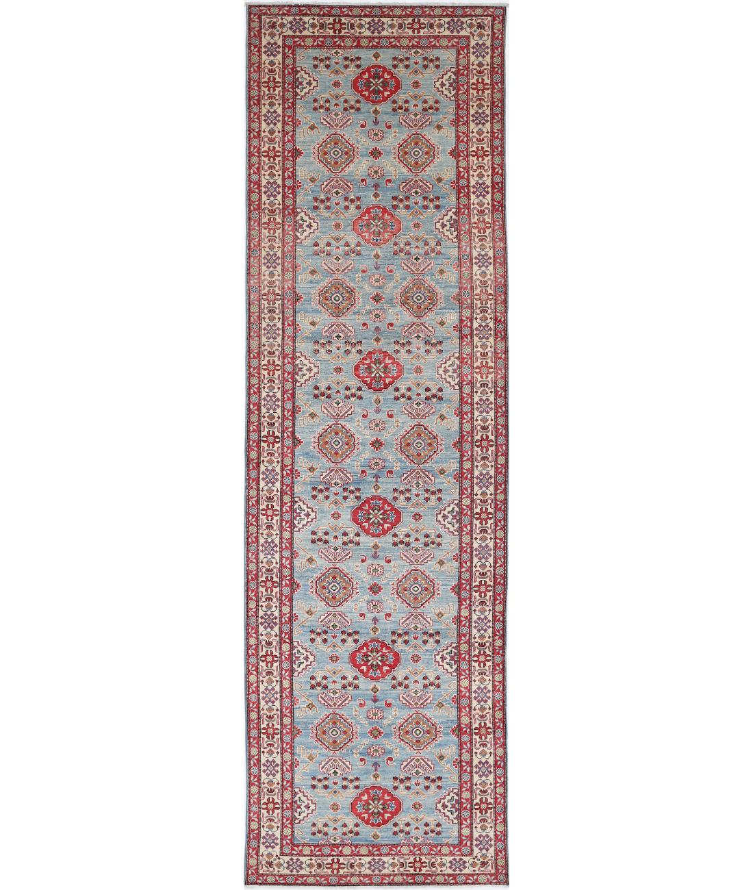 Hand Knotted Tribal Kazak Wool Rug - 4&#39;0&#39;&#39; x 14&#39;5&#39;&#39; 4&#39; 0&quot; X 14&#39; 5&quot; (122 X 439) / Blue / Ivory
