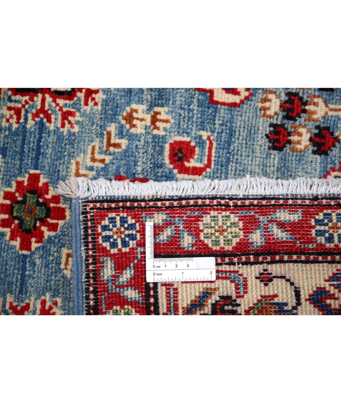 Hand Knotted Tribal Kazak Wool Rug - 4'1'' x 14'4'' 4' 1" X 14' 4" (124 X 437) / Blue / Ivory