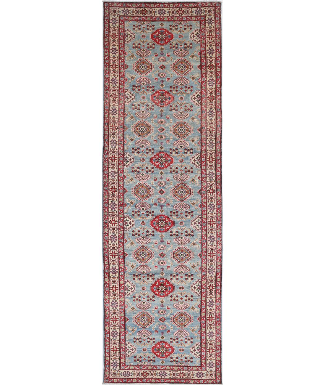 Hand Knotted Tribal Kazak Wool Rug - 4&#39;1&#39;&#39; x 14&#39;4&#39;&#39; 4&#39; 1&quot; X 14&#39; 4&quot; (124 X 437) / Blue / Ivory