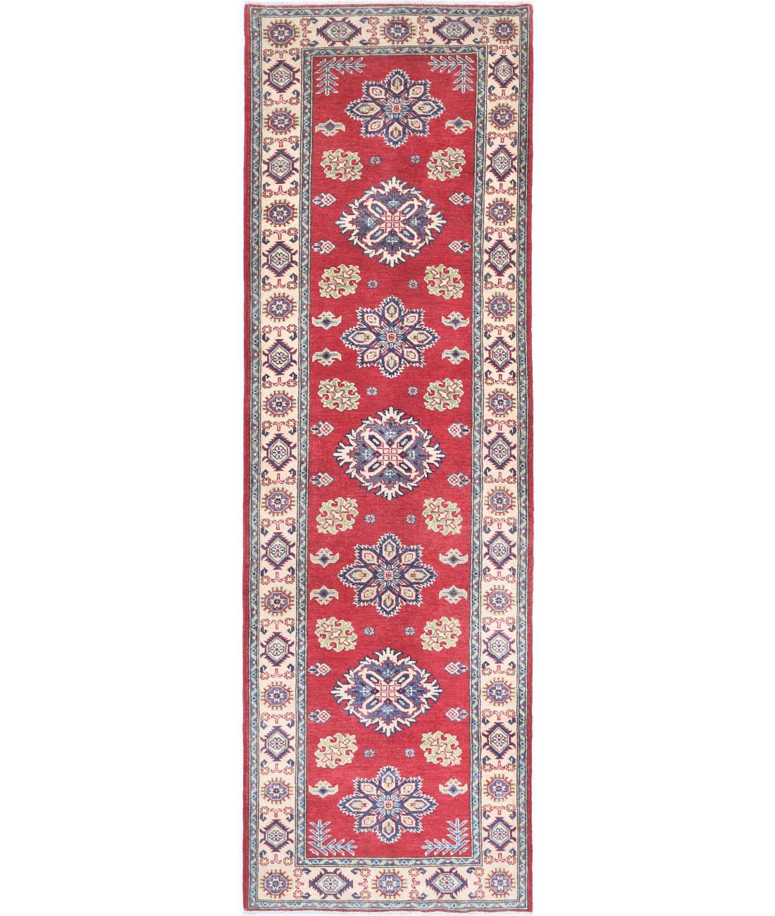 Hand Knotted Tribal Kazak Wool Rug - 2&#39;10&#39;&#39; x 9&#39;10&#39;&#39; 2&#39; 10&quot; X 9&#39; 10&quot; (86 X 300) / Red / Ivory
