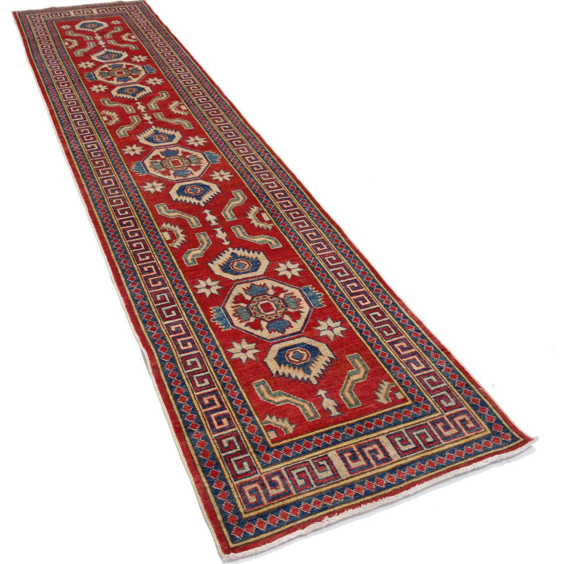 Hand Knotted Tribal Kazak Wool Rug - 2'8'' x 11'7''