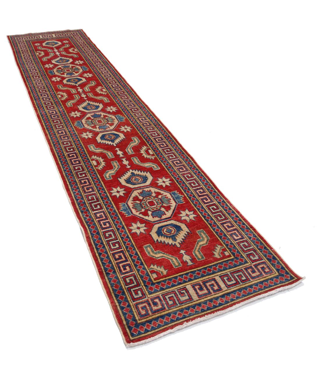 Hand Knotted Tribal Kazak Wool Rug - 2'8'' x 11'7''