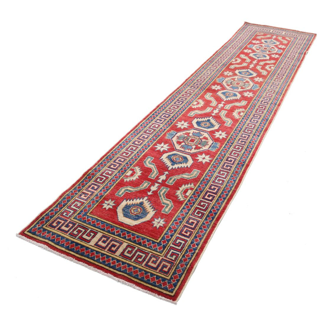 Hand Knotted Tribal Kazak Wool Rug - 2'8'' x 11'7''