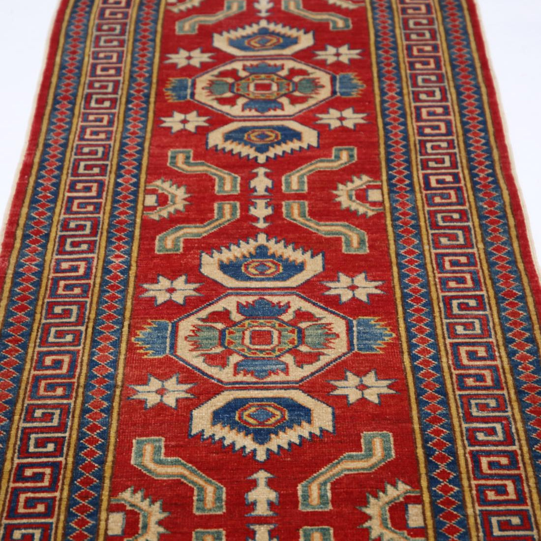 Hand Knotted Tribal Kazak Wool Rug - 2'8'' x 11'7''