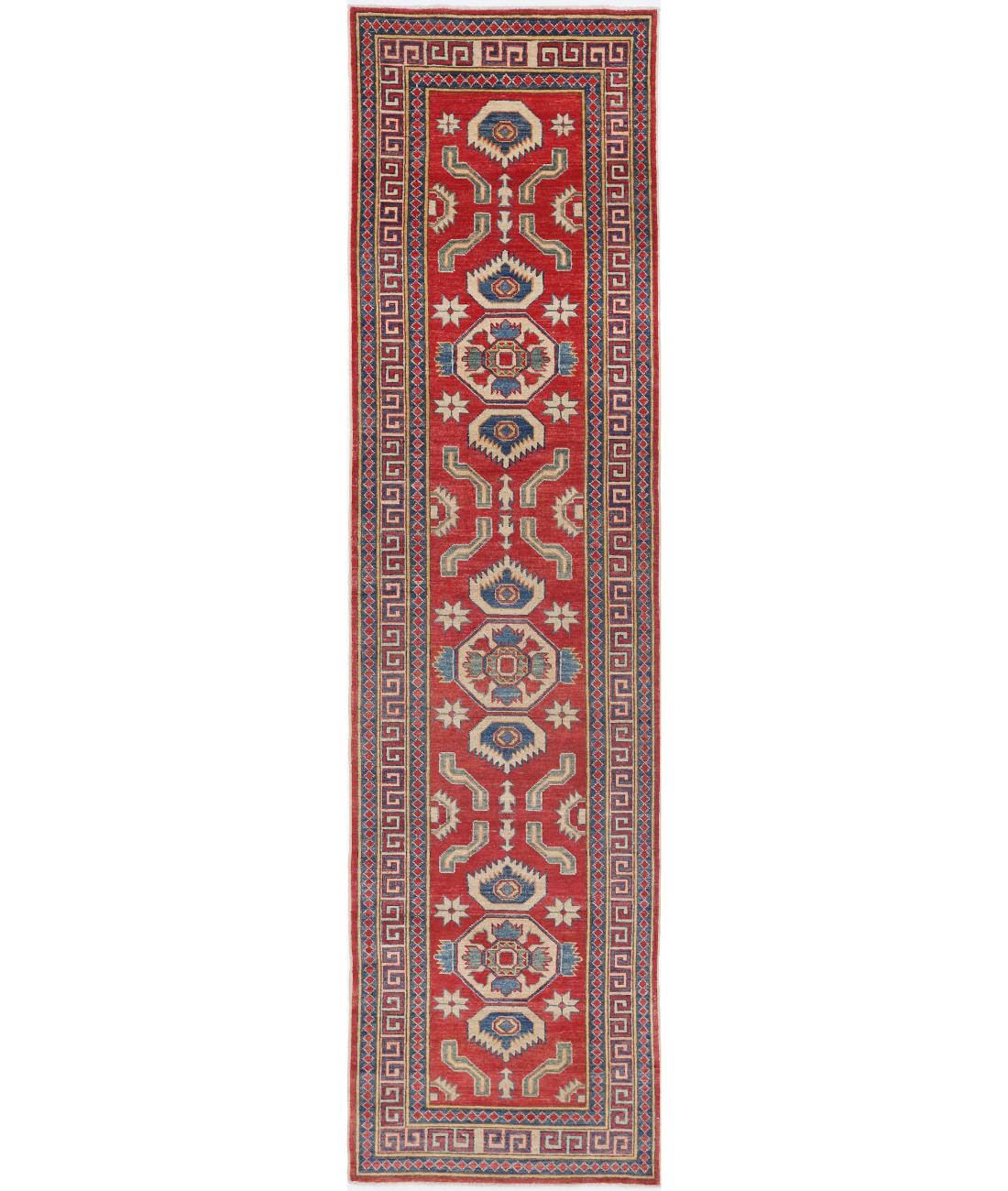 Hand Knotted Tribal Kazak Wool Rug - 2'8'' x 11'7'' 2' 8" X 11' 7" (81 X 353) / Red / Ivory