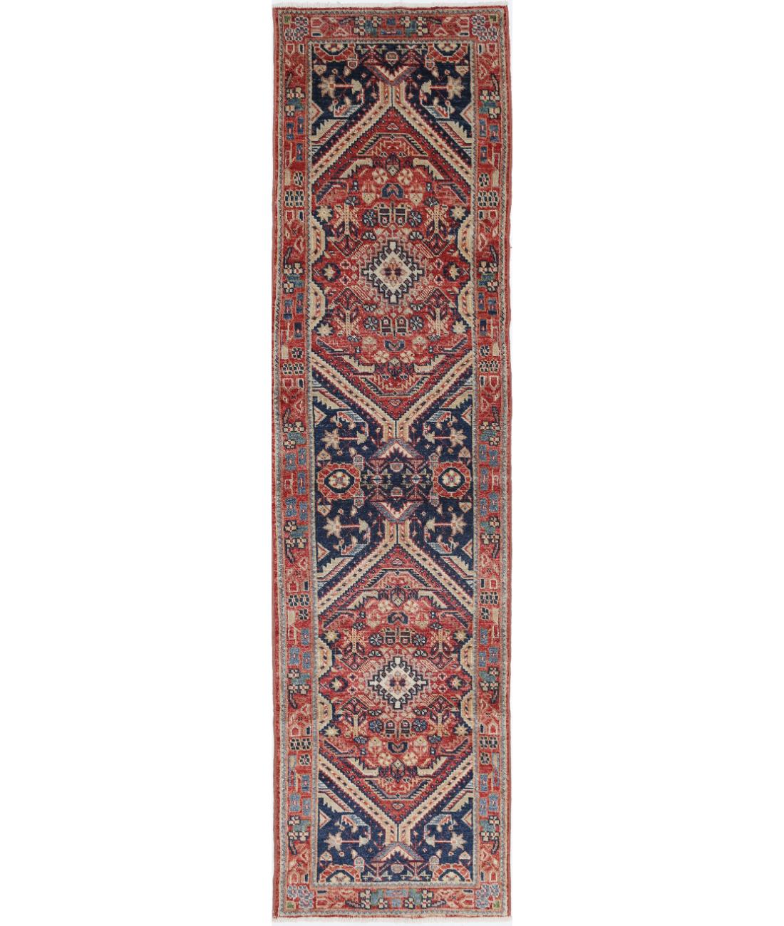 Hand Knotted Tribal Kazak Wool Rug - 2&#39;6&#39;&#39; x 10&#39;2&#39;&#39; 2&#39; 6&quot; X 10&#39; 2&quot; (76 X 310) / Red / Blue