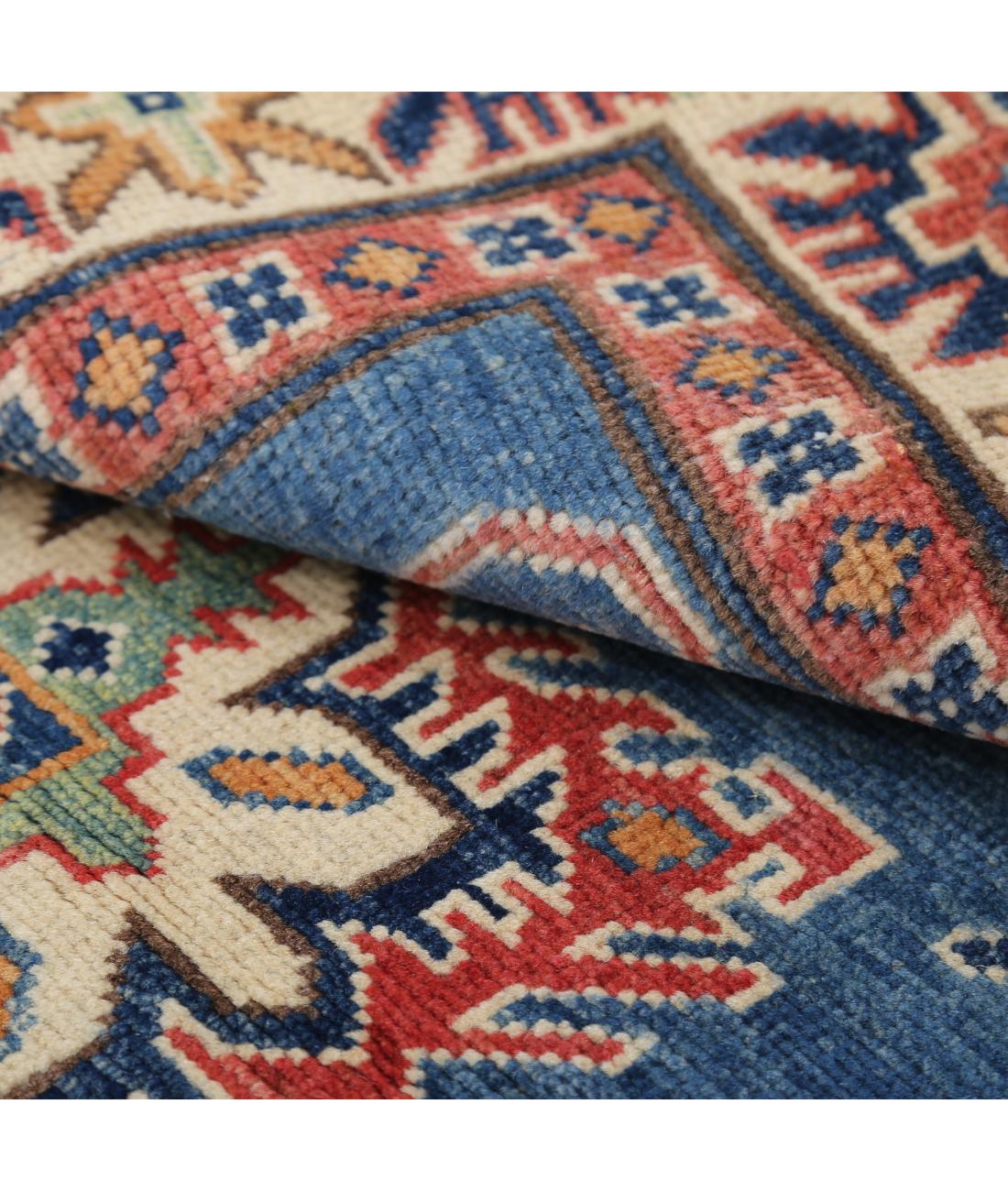 Hand Knotted Tribal Kazak Wool Rug - 2'10'' x 4'8'' 2' 10" X 4' 8" (86 X 142) / Blue / Ivory