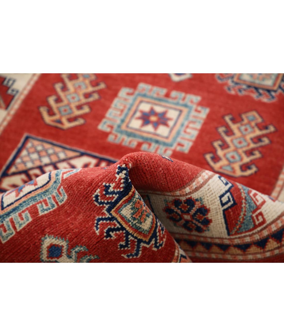 Hand Knotted Tribal Kazak Wool Rug - 3'2'' x 5'0'' 3' 2" X 5' 0" (97 X 152) / Red / Ivory
