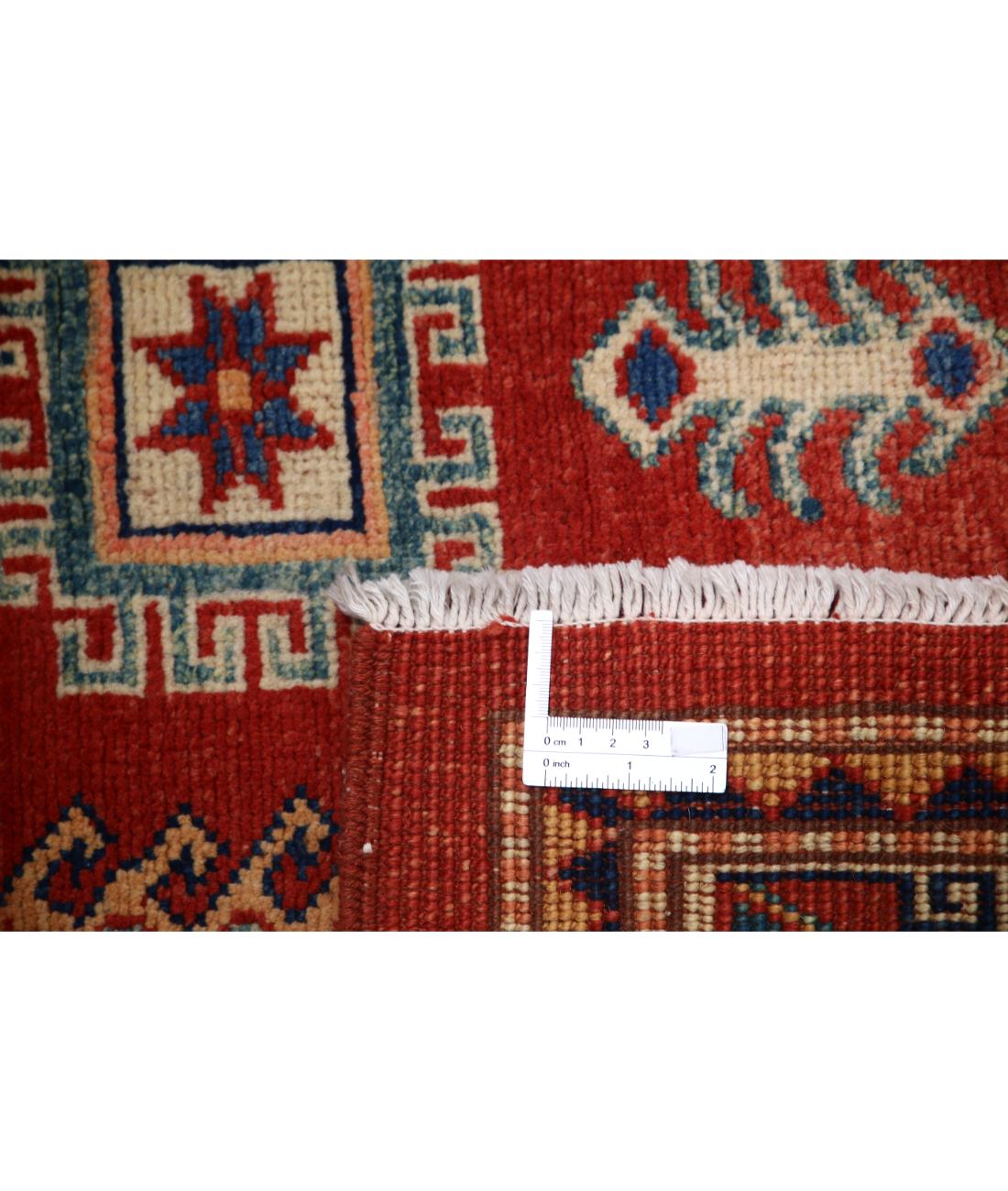 Hand Knotted Tribal Kazak Wool Rug - 3'2'' x 5'0'' 3' 2" X 5' 0" (97 X 152) / Red / Ivory