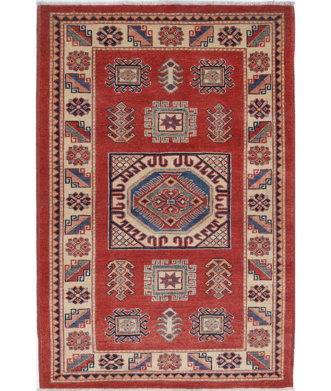 Hand Knotted Tribal Kazak Wool Rug - 3&#39;2&#39;&#39; x 5&#39;0&#39;&#39;