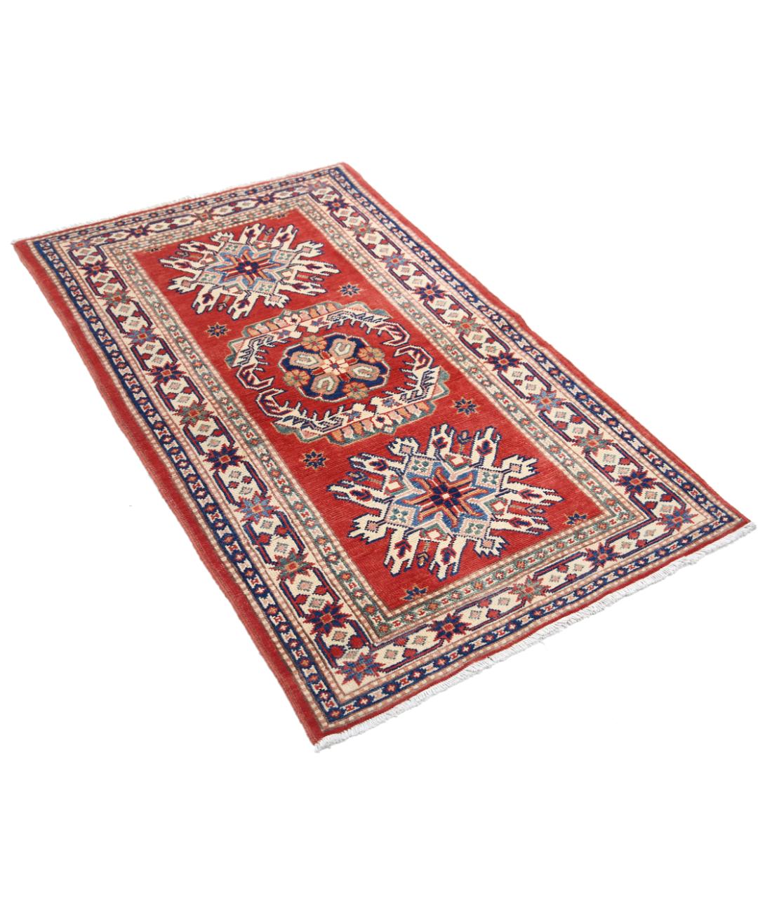 Hand Knotted Tribal Kazak Wool Rug - 2'11'' x 4'11'' 2' 11" X 4' 11" (89 X 150) / Red / Ivory