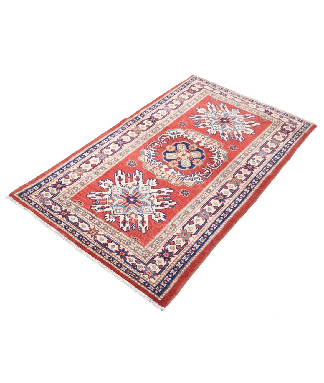 Hand Knotted Tribal Kazak Wool Rug - 2'11'' x 4'11'' 2' 11" X 4' 11" (89 X 150) / Red / Ivory