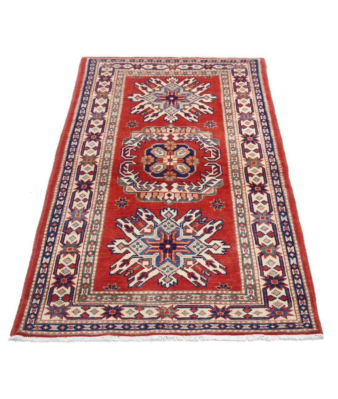 Hand Knotted Tribal Kazak Wool Rug - 2'11'' x 4'11'' 2' 11" X 4' 11" (89 X 150) / Red / Ivory
