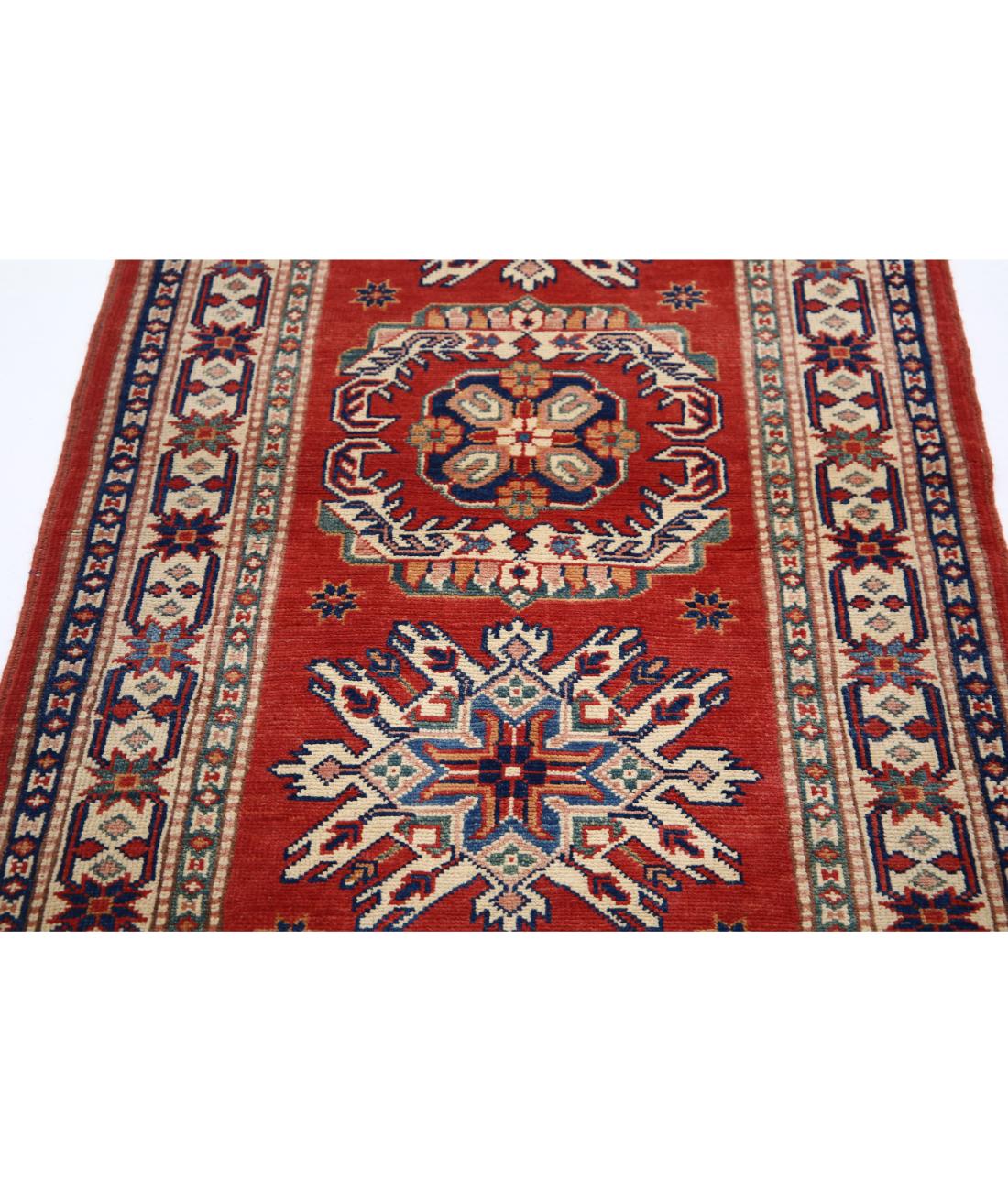 Hand Knotted Tribal Kazak Wool Rug - 2'11'' x 4'11'' 2' 11" X 4' 11" (89 X 150) / Red / Ivory