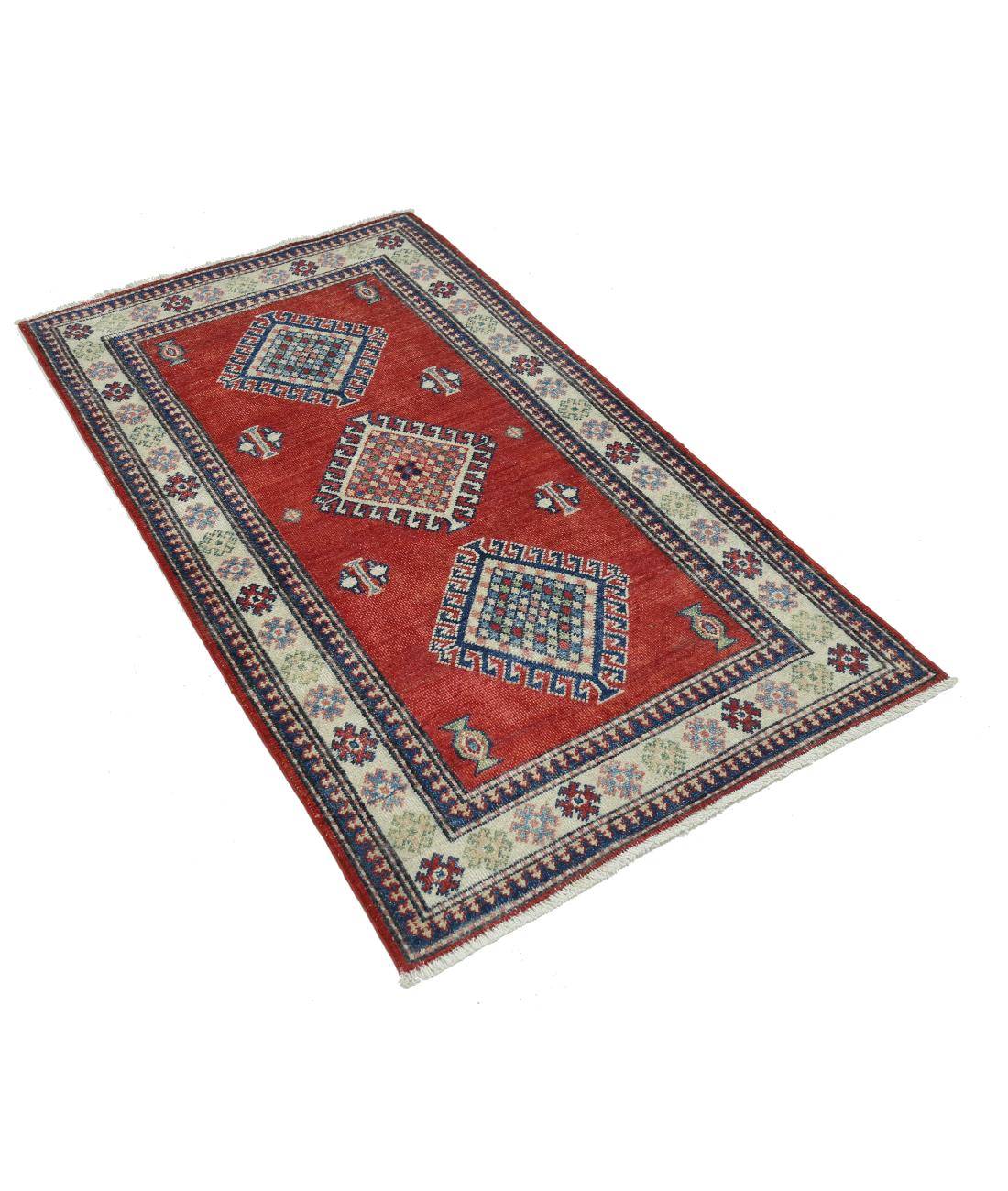 Hand Knotted Tribal Kazak Wool Rug - 2'11'' x 4'11'' 2' 11" X 4' 11" (89 X 150) / Red / Ivory