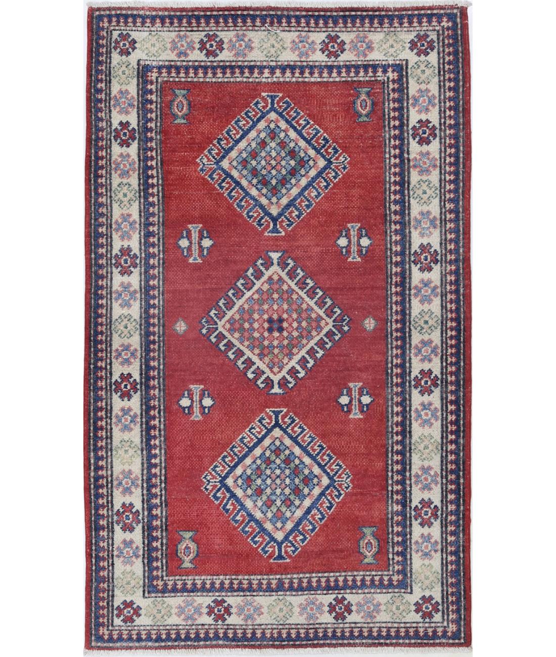 Hand Knotted Tribal Kazak Wool Rug - 2&#39;11&#39;&#39; x 4&#39;11&#39;&#39; 2&#39; 11&quot; X 4&#39; 11&quot; (89 X 150) / Red / Ivory