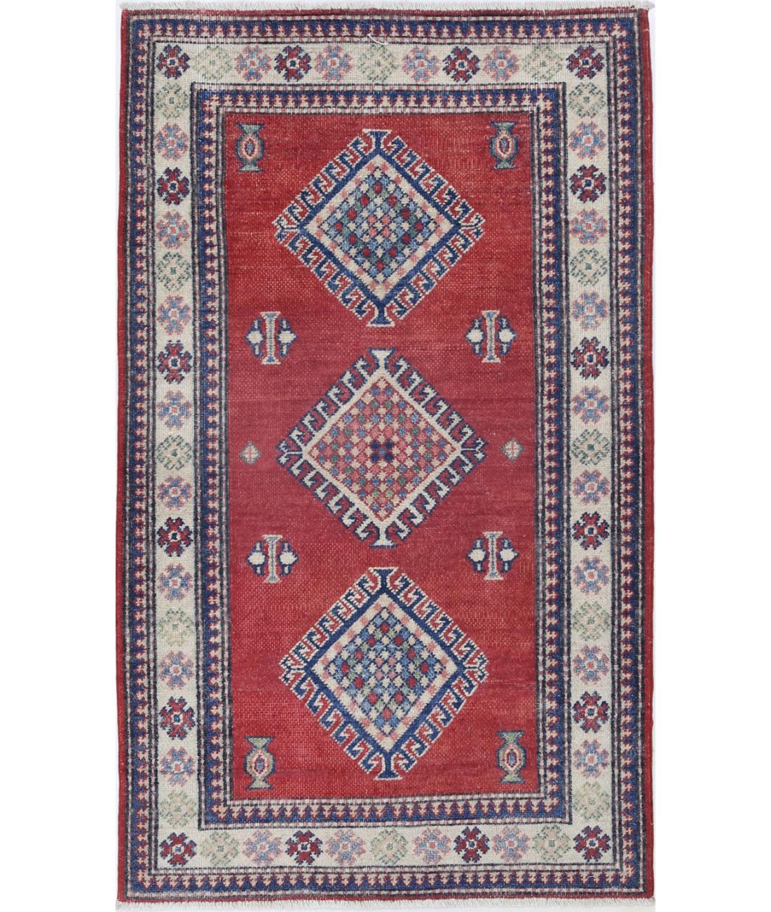 Hand Knotted Tribal Kazak Wool Rug - 2&#39;11&#39;&#39; x 4&#39;11&#39;&#39;