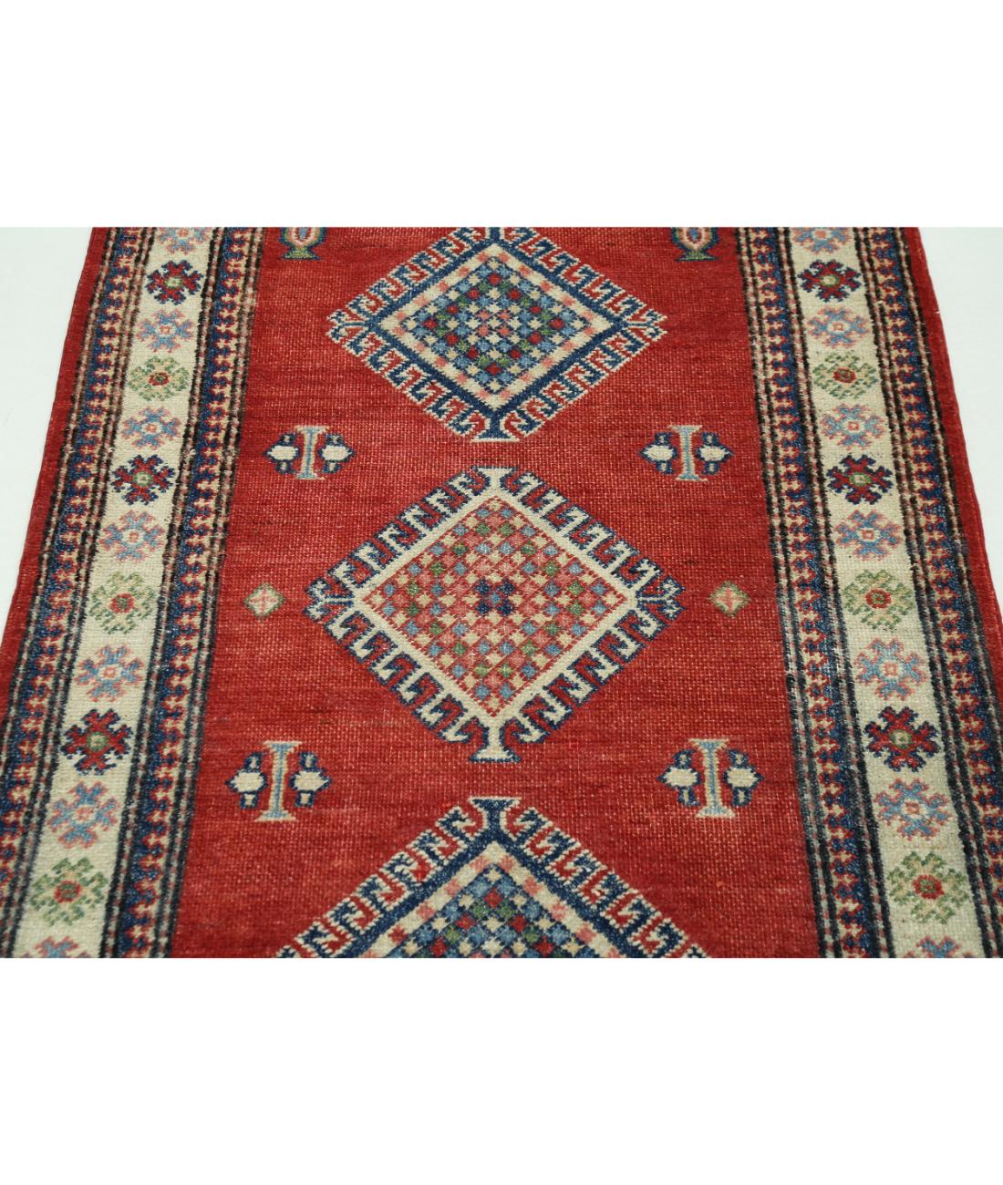 Hand Knotted Tribal Kazak Wool Rug - 3'0'' x 4'9'' 3' 0" X 4' 9" (91 X 145) / Red / Ivory