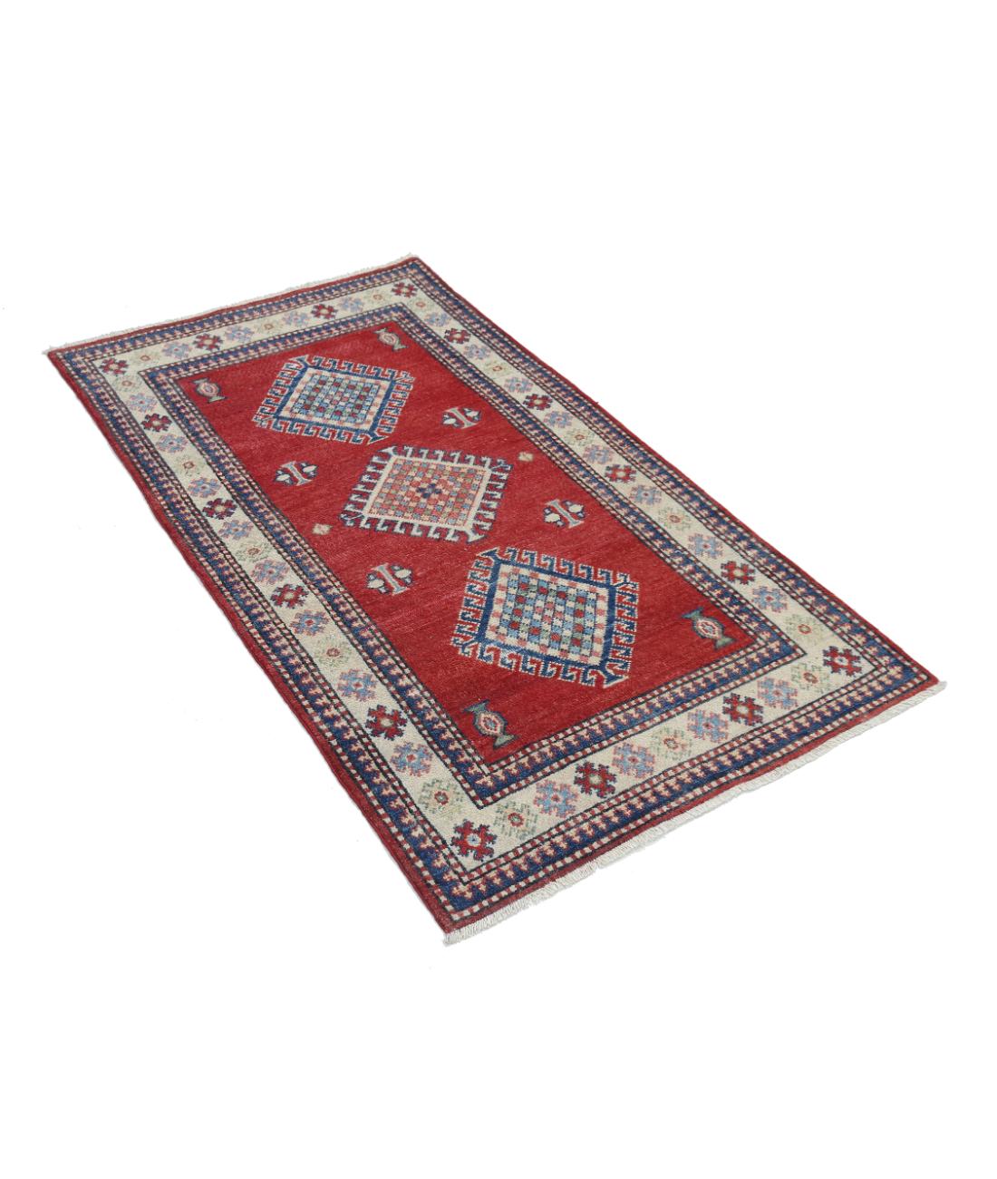 Hand Knotted Tribal Kazak Wool Rug - 2'1'' x 4'11'' 2' 1" X 4' 11" (64 X 150) / Red / Ivory