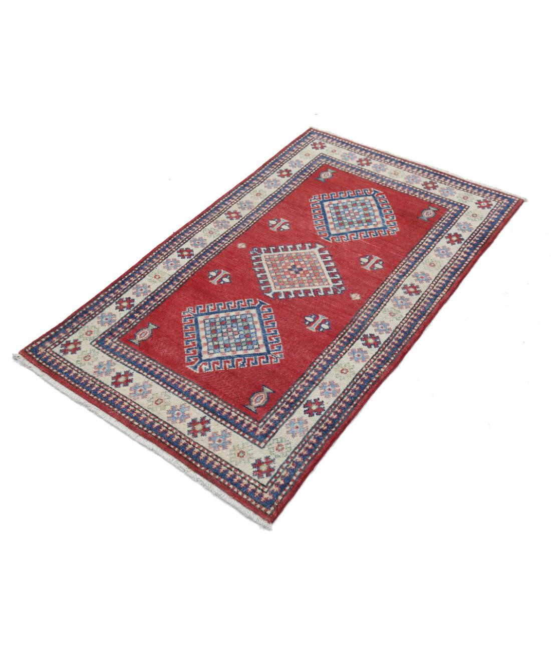 Hand Knotted Tribal Kazak Wool Rug - 2'1'' x 4'11'' 2' 1" X 4' 11" (64 X 150) / Red / Ivory