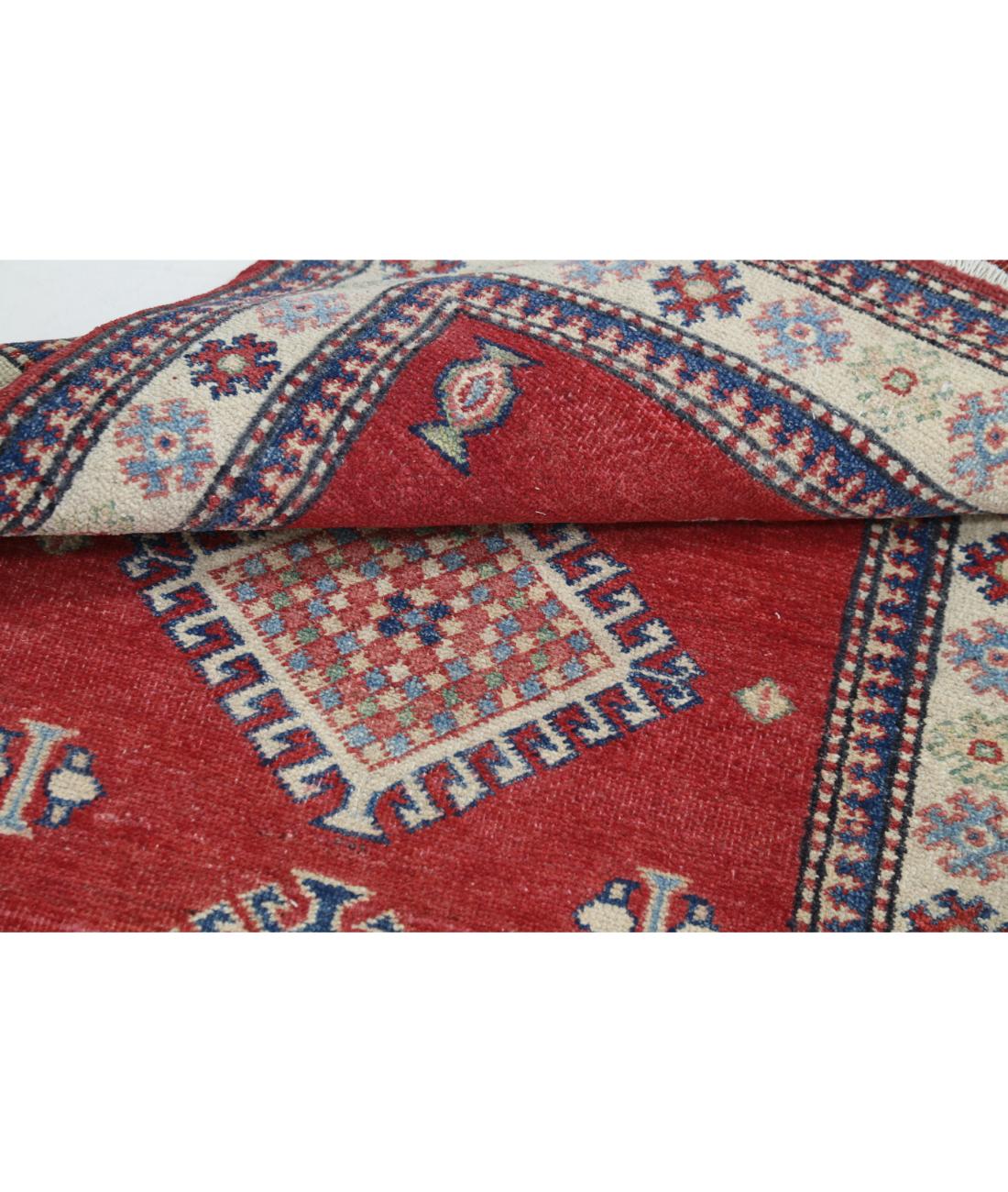Hand Knotted Tribal Kazak Wool Rug - 2'1'' x 4'11'' 2' 1" X 4' 11" (64 X 150) / Red / Ivory