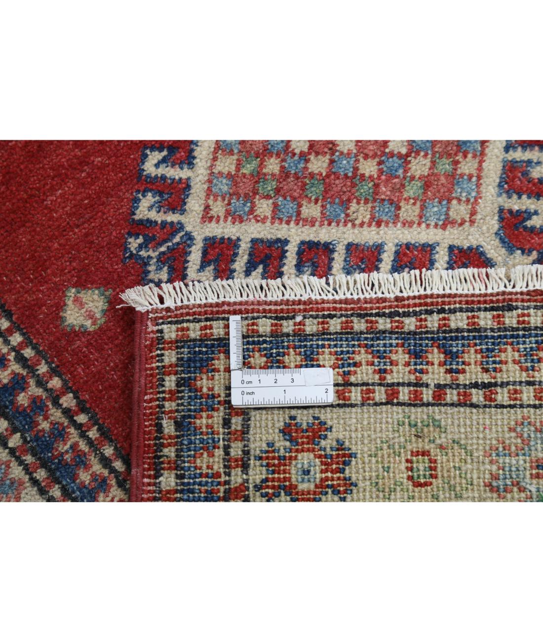 Hand Knotted Tribal Kazak Wool Rug - 2'1'' x 4'11'' 2' 1" X 4' 11" (64 X 150) / Red / Ivory