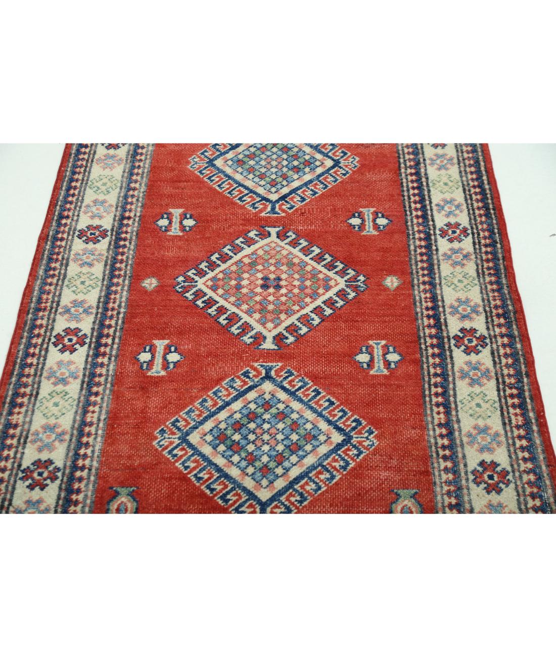 Hand Knotted Tribal Kazak Wool Rug - 2'10'' x 5'0'' 2' 10" X 5' 0" (86 X 152) / Red / Ivory