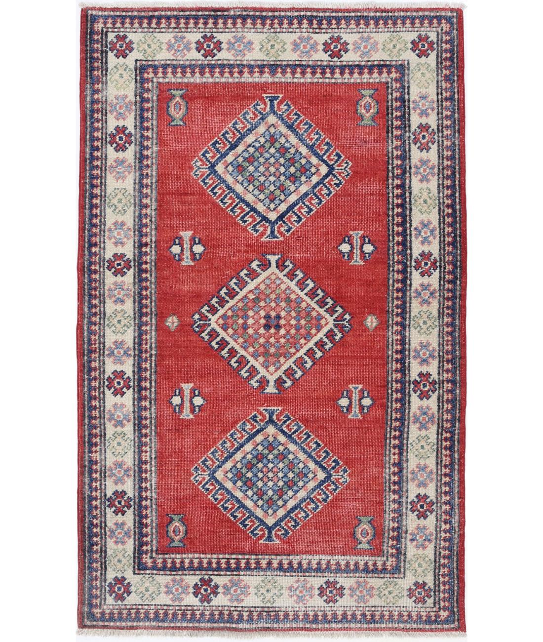 Hand Knotted Tribal Kazak Wool Rug - 2&#39;10&#39;&#39; x 5&#39;0&#39;&#39;