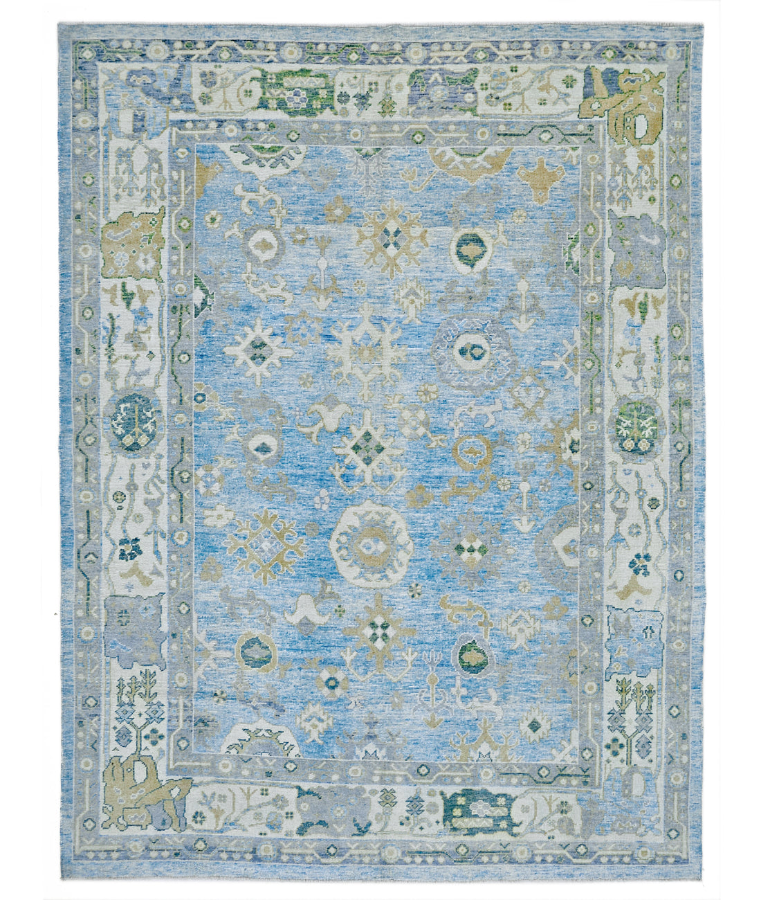 Hand Knotted Turkey Oushak Wool Rug 9&#39;7&quot; x 12&#39;7&quot; 9&#39; 7&quot; X 12&#39; 7&quot; (292 X 384) / Blue / Ivory