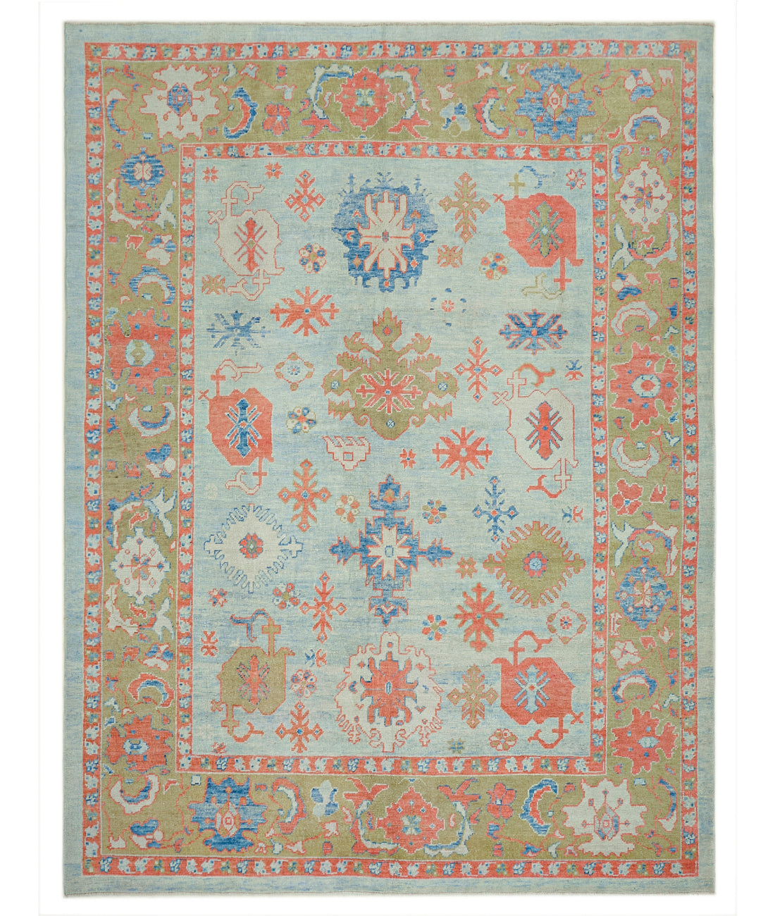 Hand Knotted Turkey Oushak Wool Rug 9&#39;4&quot; x 12&#39;9&quot; 9&#39; 4&quot; X 12&#39; 9&quot; (284 X 389) / Blue / Green