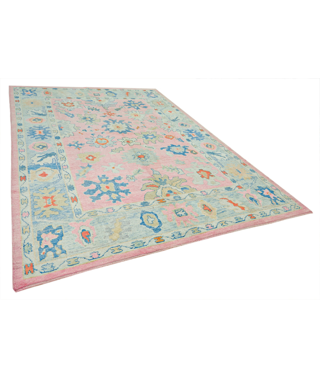 Hand Knotted Turkey Oushak Wool Rug 7'11" x 11'4" 7' 11" X 11' 4" (241 X 345) / Pink / Grey