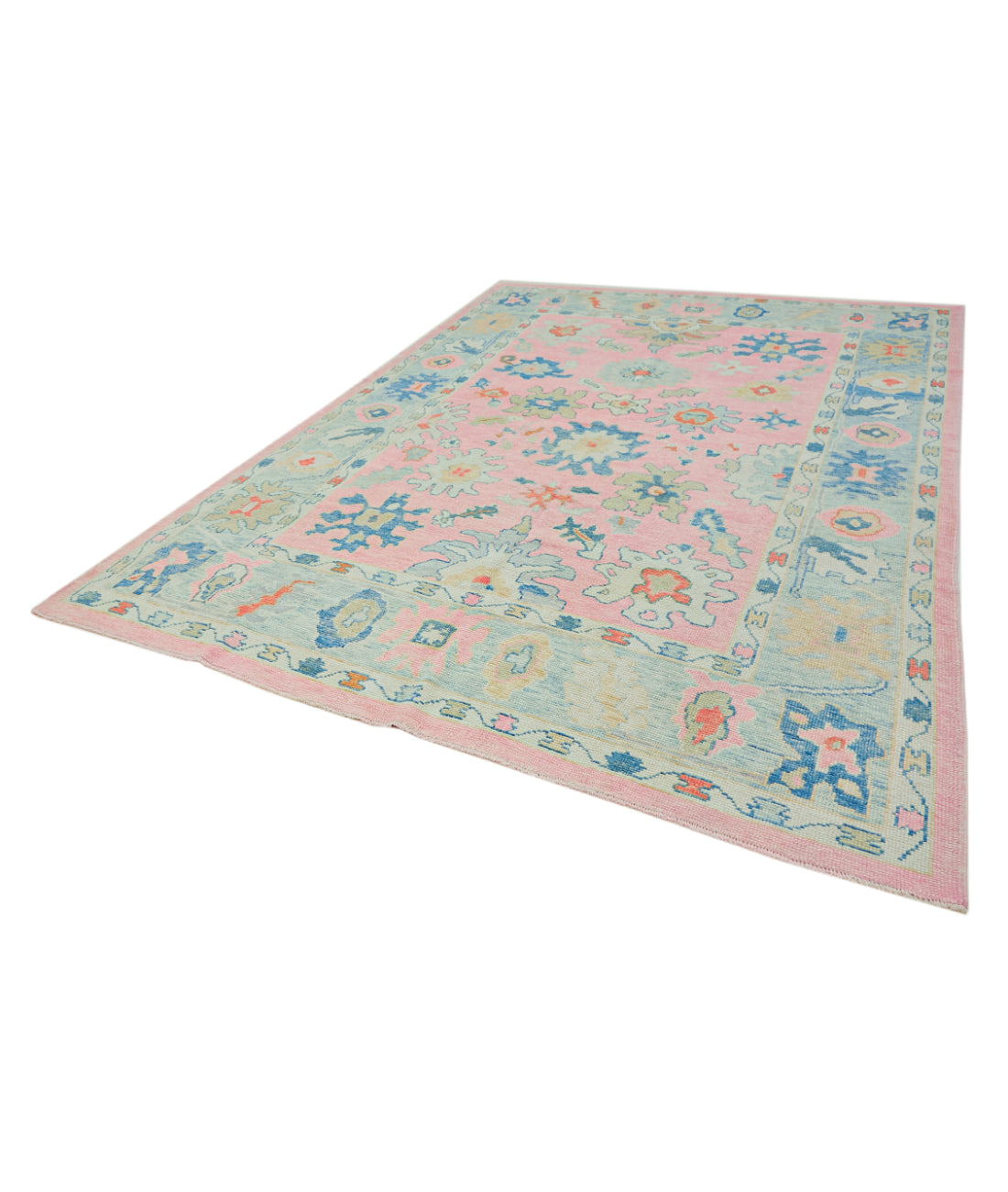 Hand Knotted Turkey Oushak Wool Rug 7'11" x 11'4" 7' 11" X 11' 4" (241 X 345) / Pink / Grey