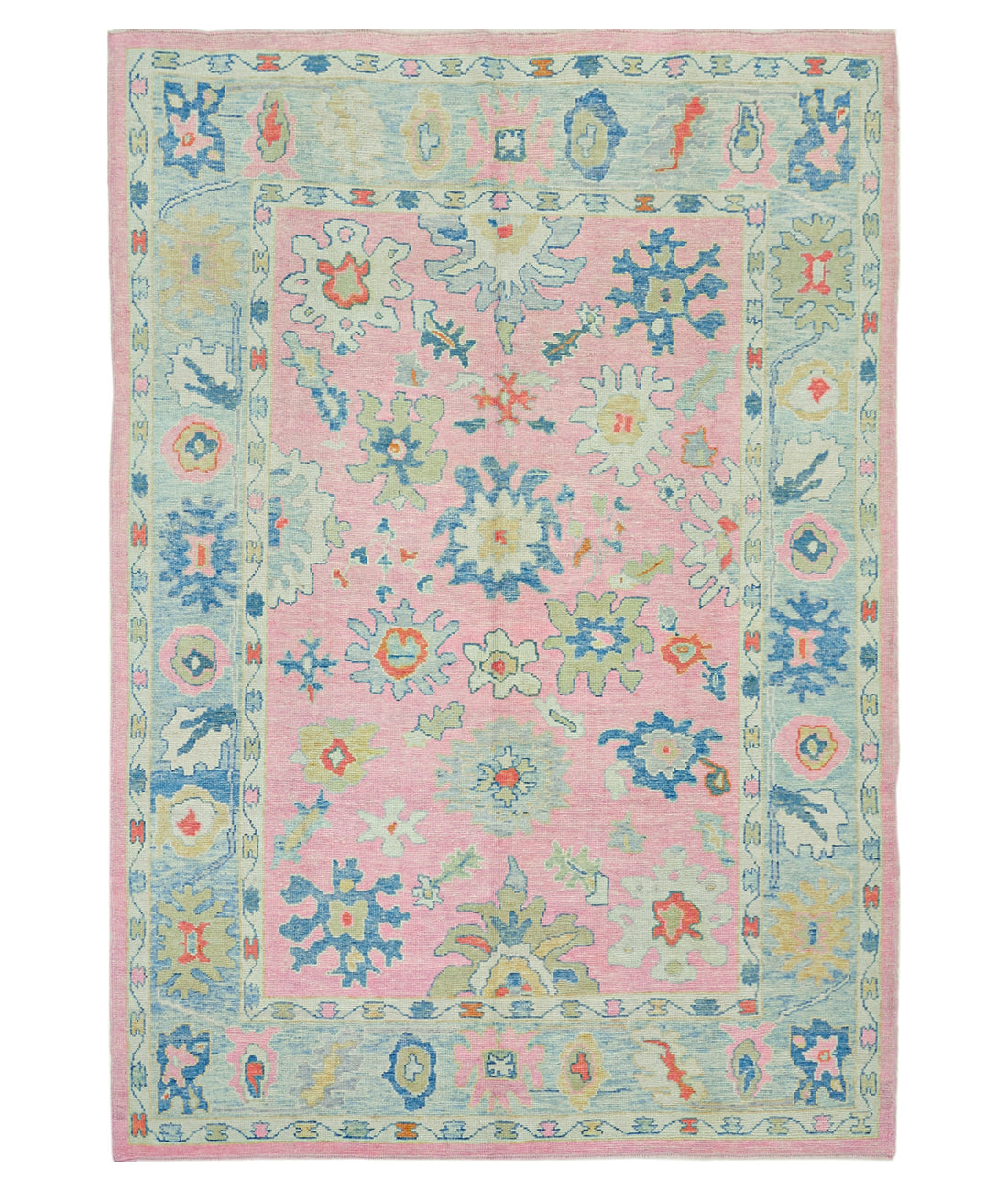 Hand Knotted Turkey Oushak Wool Rug 7&#39;11&quot; x 11&#39;4&quot; 7&#39; 11&quot; X 11&#39; 4&quot; (241 X 345) / Pink / Grey