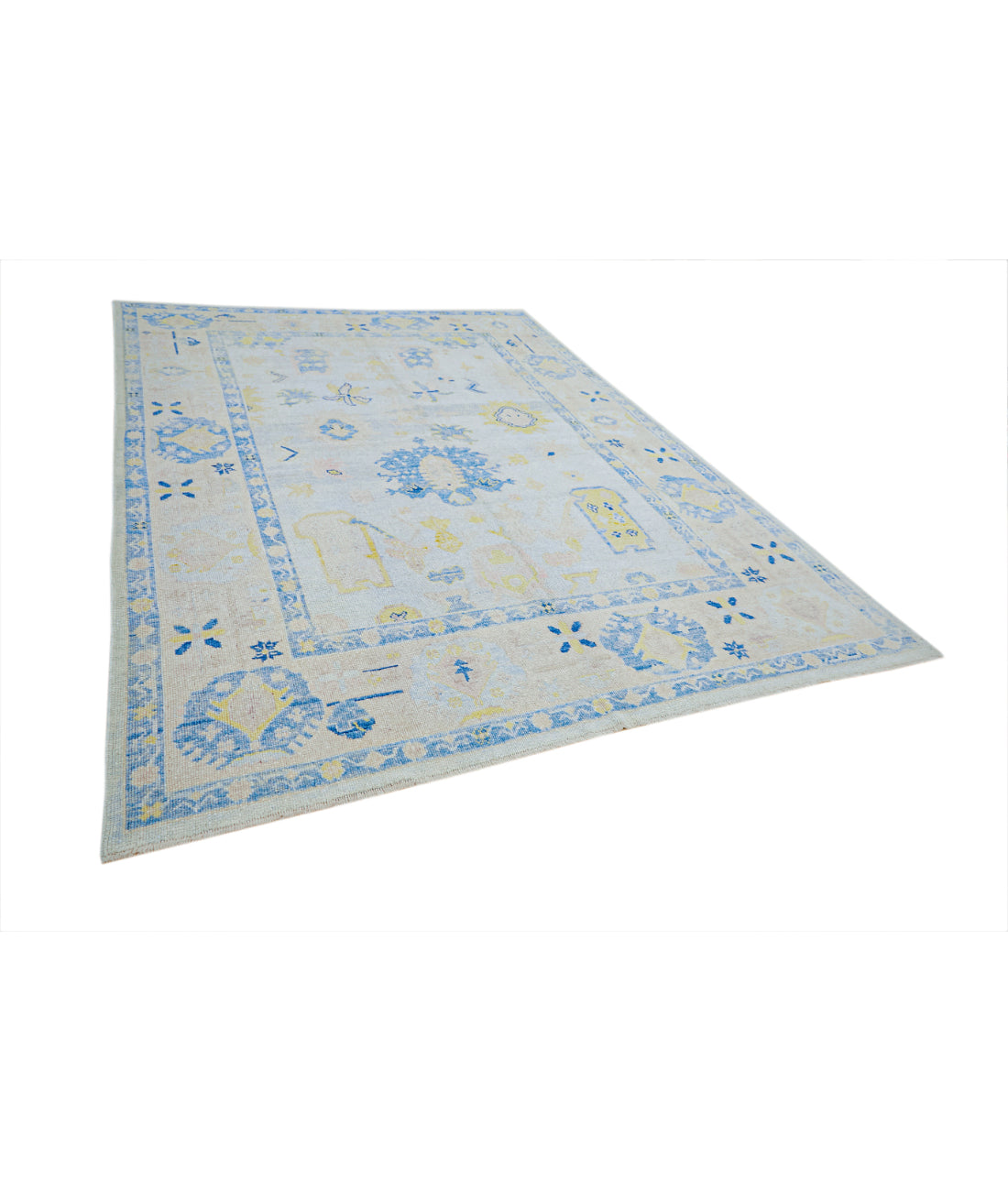 Hand Knotted Turkey Oushak Wool Rug 8' x 10'11" 8' 1" X 10' 11" (246 X 333) / Blue / Taupe