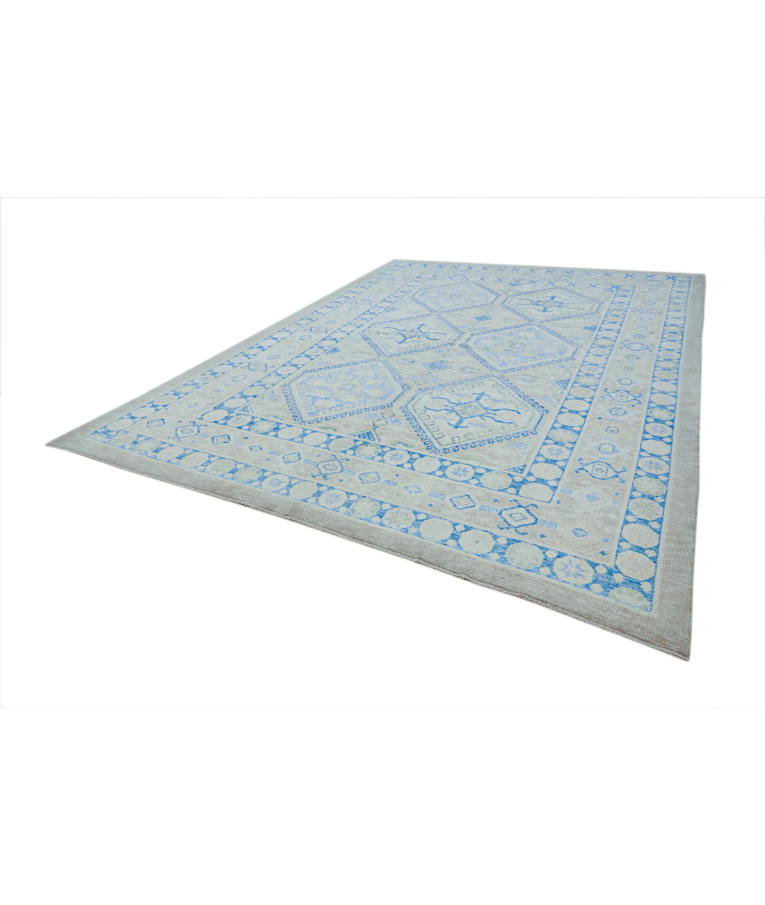 Hand Knotted Turkey Oushak Wool Rug 10'5" x 14' 10' 5" X 14' 1" (318 X 429) / Taupe / Blue