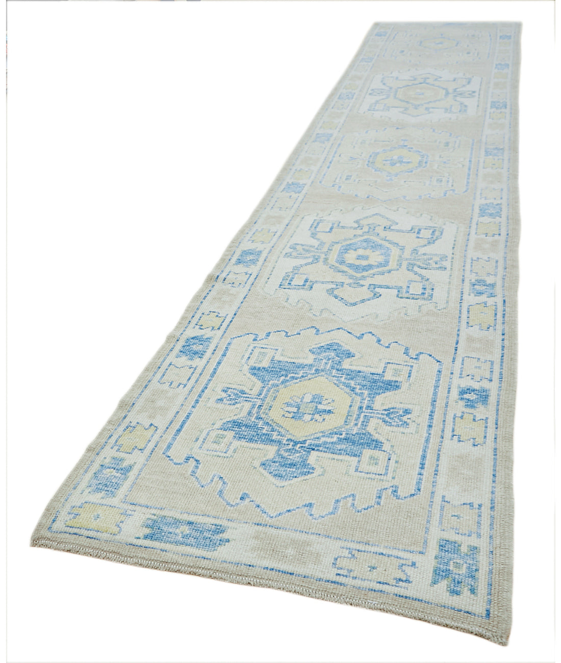 Hand Knotted Turkey Oushak Wool Rug 3'4" x 17'2" 3' 4" X 17' 2" (102 X 523) / Taupe / Ivory