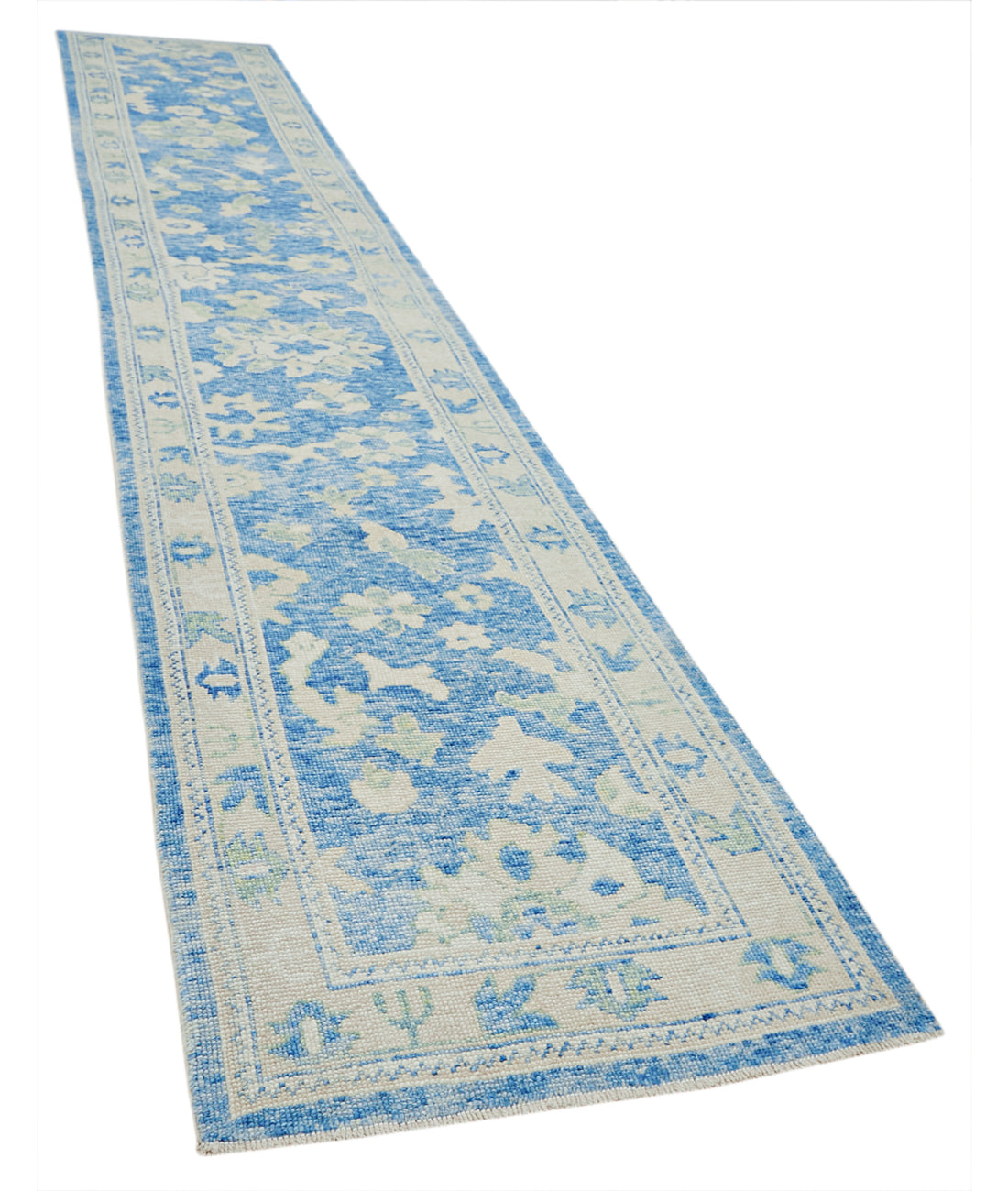 Hand Knotted Turkey Oushak Wool Rug 3'2" x 18'8" 3' 2" X 18' 8" (97 X 569) / Blue / Taupe