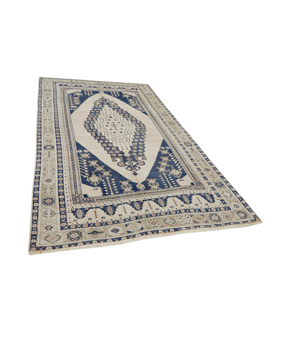 Hand Knotted Turkey Taspinar Wool Rug 5'5" x 9'6" 5' 5" X 9' 6" (165 X 290) / Ivory / Blue