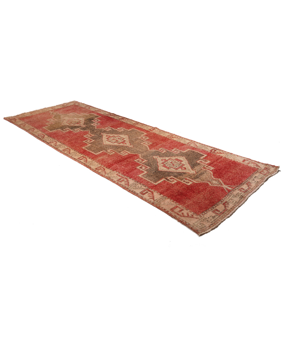 Hand Knotted Vintage Turkish Anatolian Wool Rug - 4'3'' x 12'0'' 4' 3" X 12' 0" (130 X 366) / Red / Pink