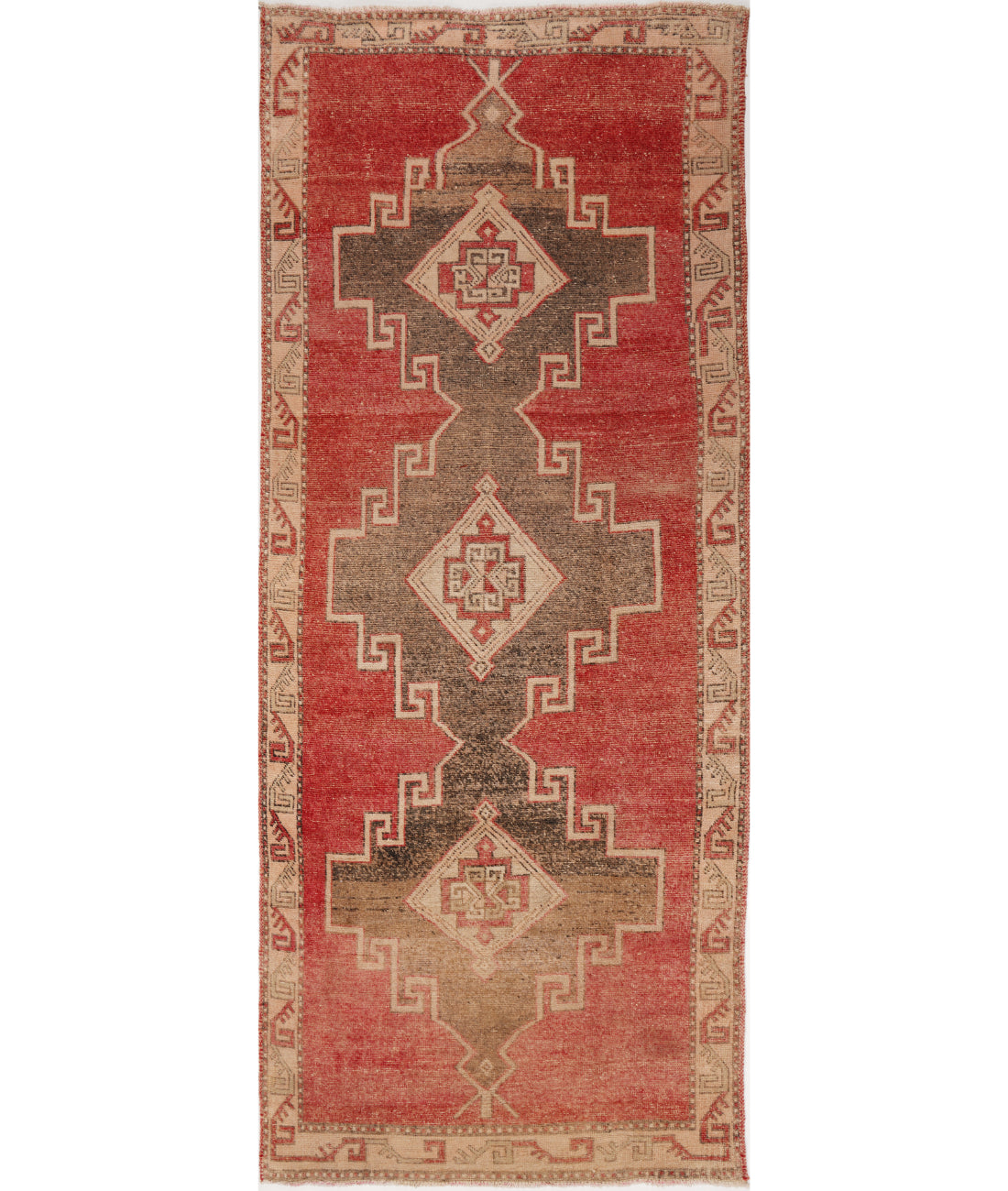 Hand Knotted Vintage Turkish Anatolian Wool Rug - 4&#39;3&#39;&#39; x 12&#39;0&#39;&#39; 4&#39; 3&quot; X 12&#39; 0&quot; (130 X 366) / Red / Pink